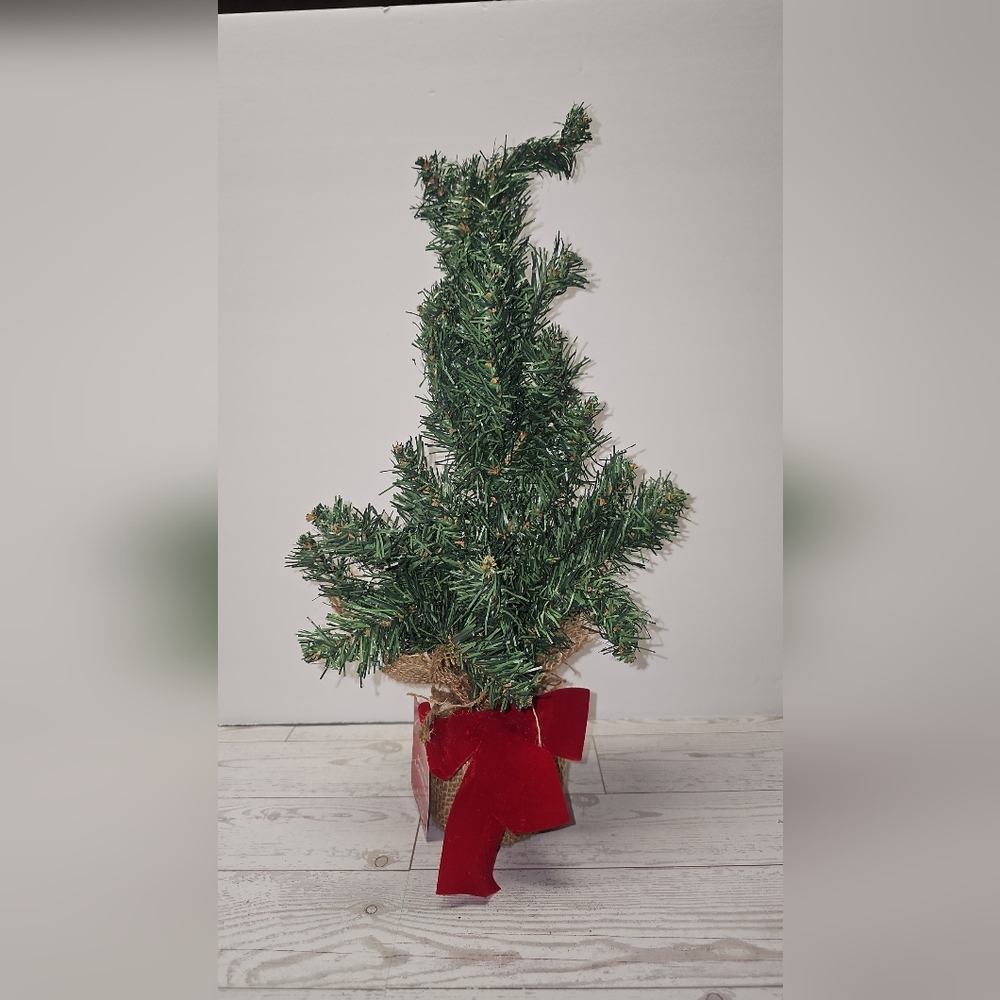 Mini Artificial Christmas Tree in Green with Red Base